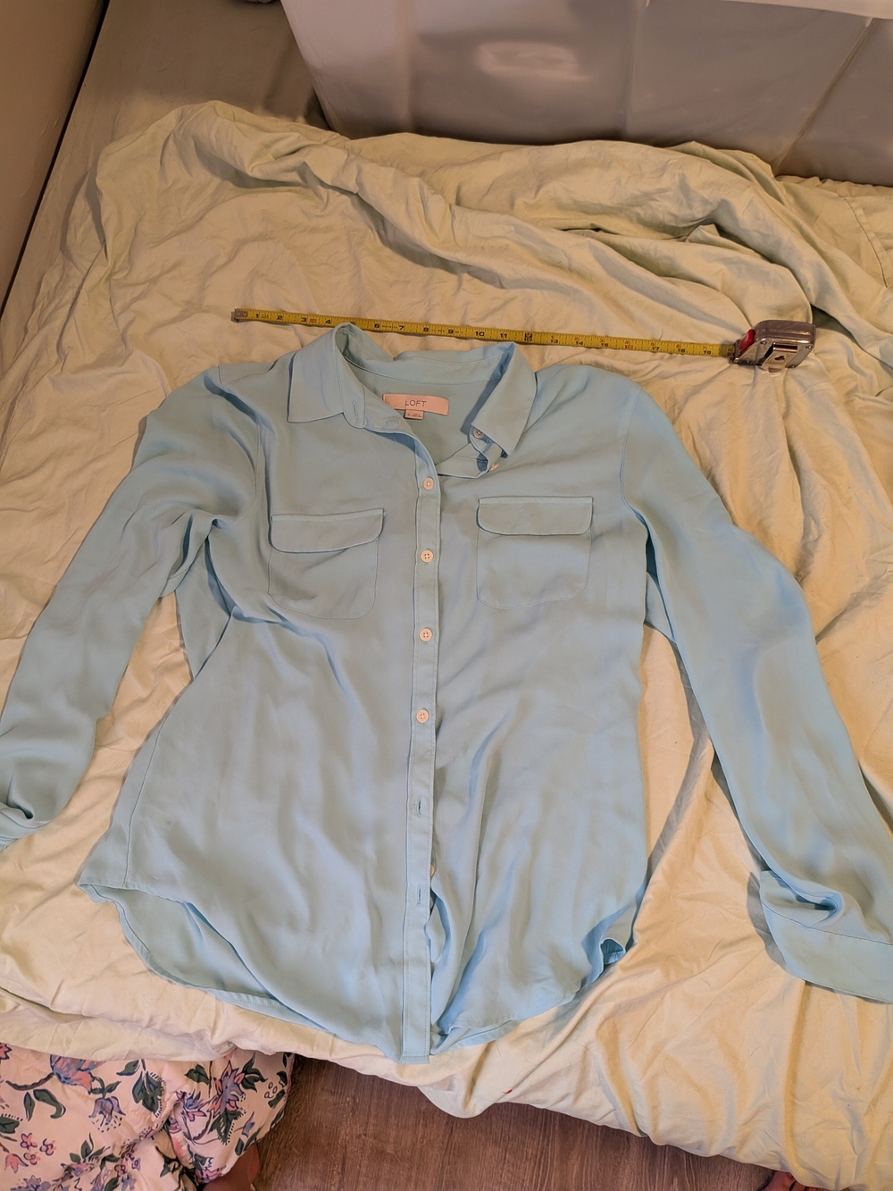 LOFT Pale Blue Button-Front Blouse
